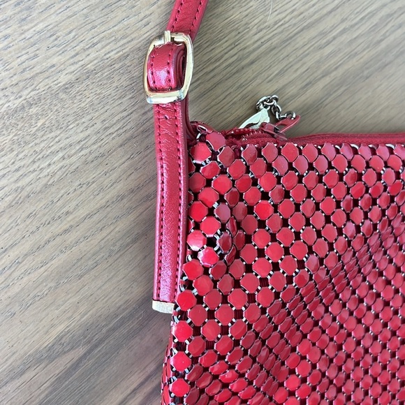 Vintage Whiting & David Red Mesh Crossbody Bag Gold Accents Sailboat Heart Charm - Picture 16 of 16